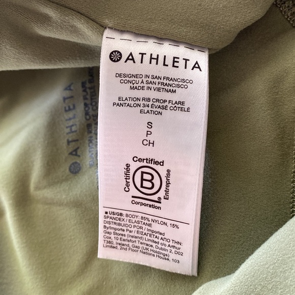 ATHLETA Elation Rib Crop Flare High Waisted Stretch‎ Green Gym Workout Yoga Sz S - Picture 5 of 6